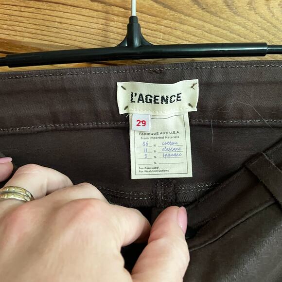L'AGENCE Piper High Rise Skinny Jean in Espresso Coated Brown Size 29 - Picture 6 of 9
